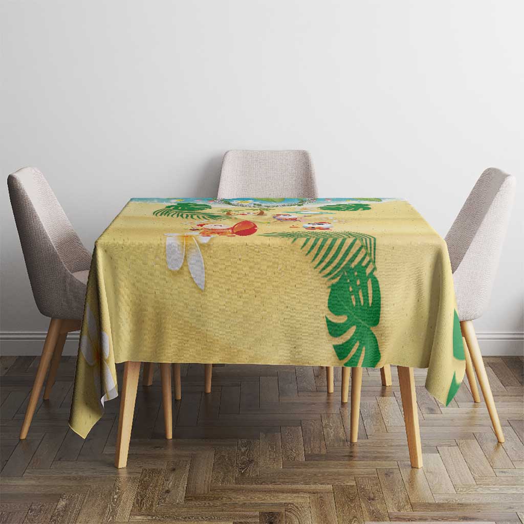 Hawaiian Mele Kalikimaka Tablecloth Tropical Plumeria and Lei Funny Santa Beach - Polynesian Pride
