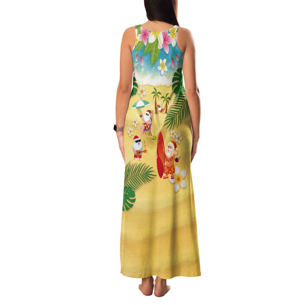 Hawaiian Mele Kalikimaka Tank Maxi Dress Tropical Plumeria and Lei Funny Santa Beach - Polynesian Pride