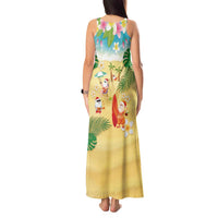 Hawaiian Mele Kalikimaka Tank Maxi Dress Tropical Plumeria and Lei Funny Santa Beach - Polynesian Pride