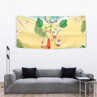 Hawaiian Mele Kalikimaka Tapestry Tropical Plumeria and Lei Funny Santa Beach - Polynesian Pride