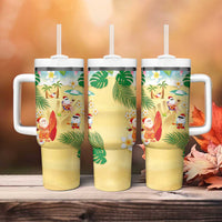 Hawaiian Mele Kalikimaka Tumbler With Handle Tropical Plumeria and Lei Funny Santa Beach - Polynesian Pride