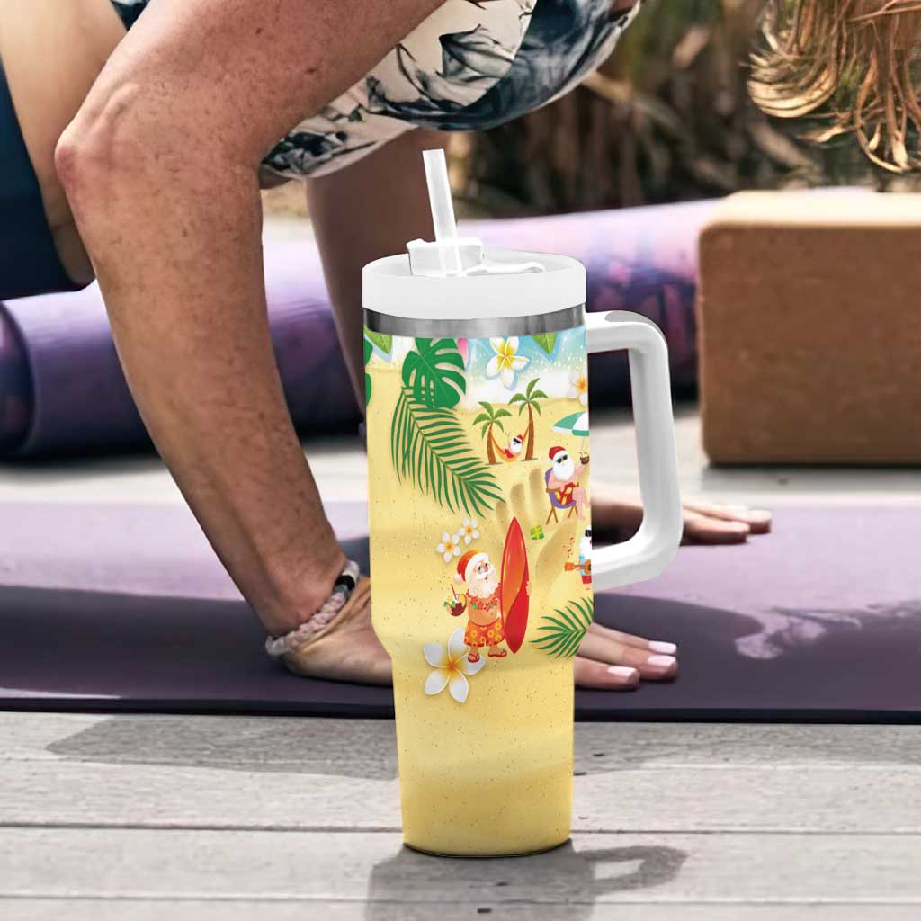 Hawaiian Mele Kalikimaka Tumbler With Handle Tropical Plumeria and Lei Funny Santa Beach - Polynesian Pride