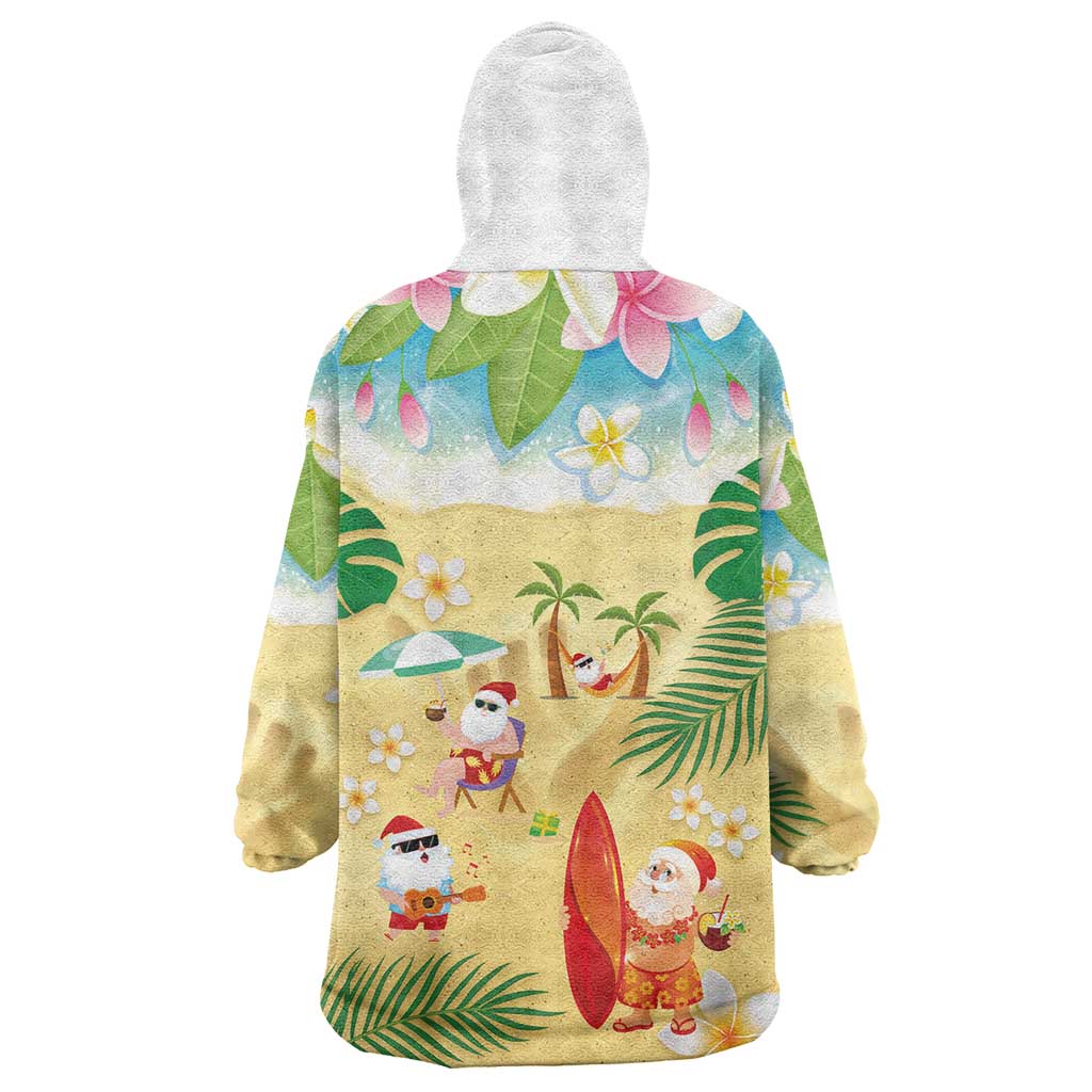 Hawaiian Mele Kalikimaka Wearable Blanket Hoodie Tropical Plumeria and Lei Funny Santa Beach - Polynesian Pride