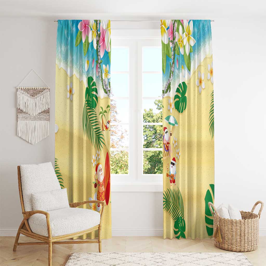 Hawaiian Mele Kalikimaka Window Curtain Tropical Plumeria and Lei Funny Santa Beach - Polynesian Pride