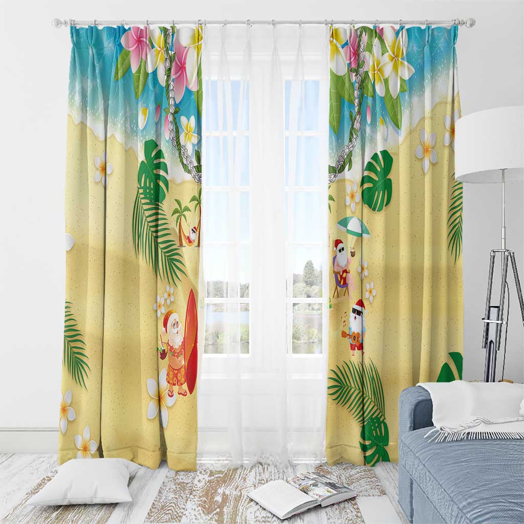 Hawaiian Mele Kalikimaka Window Curtain Tropical Plumeria and Lei Funny Santa Beach - Polynesian Pride