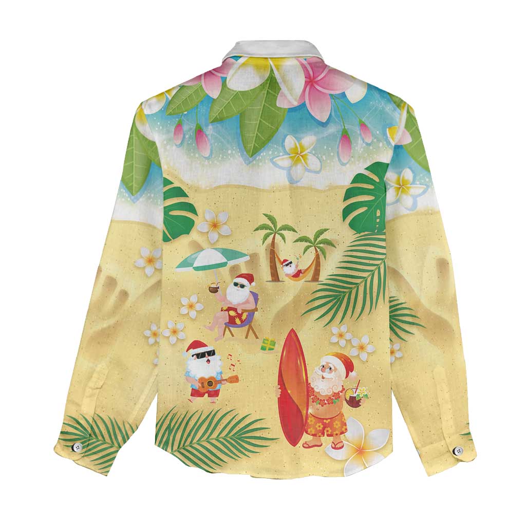Hawaiian Mele Kalikimaka Women Casual Shirt Tropical Plumeria and Lei Funny Santa Beach - Polynesian Pride