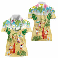 Hawaiian Mele Kalikimaka Women Polo Shirt Tropical Plumeria and Lei Funny Santa Beach - Polynesian Pride