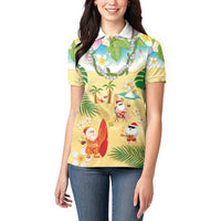 Hawaiian Mele Kalikimaka Women Polo Shirt Tropical Plumeria and Lei Funny Santa Beach - Polynesian Pride