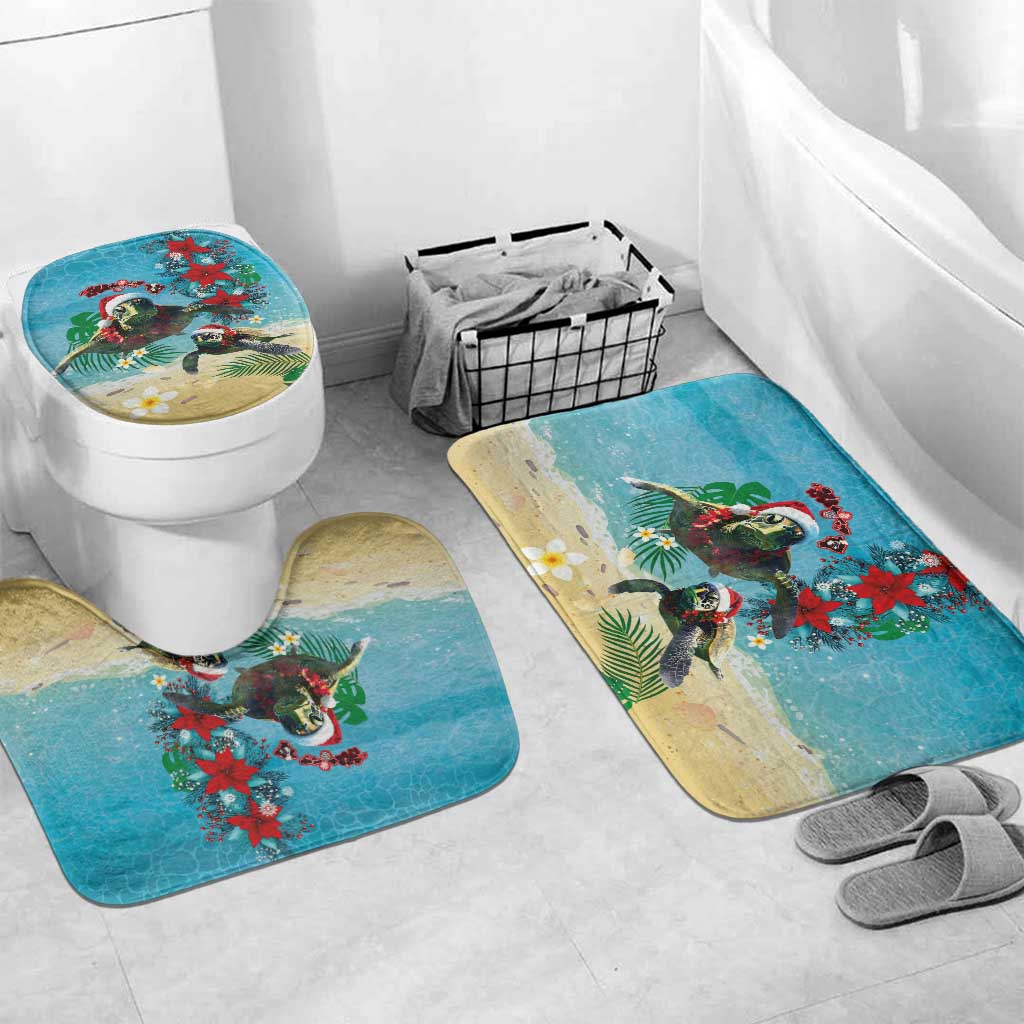 Hawaiian Mele Kalikimaka Bathroom Set Tropical Xmas Turtles Red Poinsettia Watercolor - Polynesian Pride