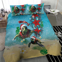 Hawaiian Mele Kalikimaka Bedding Set Tropical Xmas Turtles Red Poinsettia Watercolor - Polynesian Pride