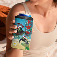 Hawaiian Mele Kalikimaka 4 in 1 Can Cooler Tumbler Tropical Xmas Turtles Red Poinsettia Watercolor - Polynesian Pride
