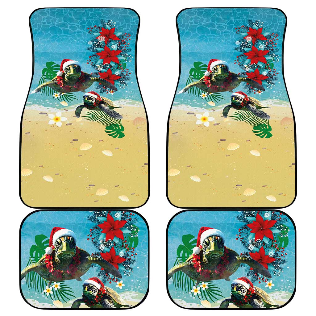 Hawaiian Mele Kalikimaka Car Mats Tropical Xmas Turtles Red Poinsettia Watercolor - Polynesian Pride