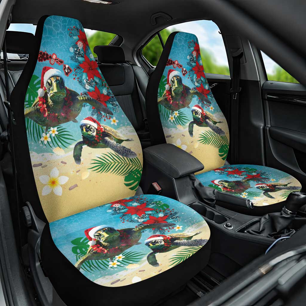 Hawaiian Mele Kalikimaka Car Seat Cover Tropical Xmas Turtles Red Poinsettia Watercolor - Polynesian Pride