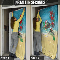 Hawaiian Mele Kalikimaka Door Cover Tropical Xmas Turtles Red Poinsettia Watercolor - Polynesian Pride