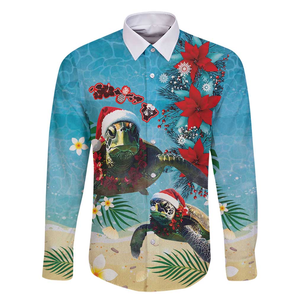 Hawaiian Mele Kalikimaka Family Matching Off Shoulder Maxi Dress and Hawaiian Shirt Tropical Xmas Turtles Red Poinsettia Watercolor - Polynesian Pride