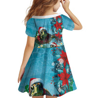 Hawaiian Mele Kalikimaka Family Matching Off Shoulder Short Dress and Hawaiian Shirt Tropical Xmas Turtles Red Poinsettia Watercolor - Polynesian Pride
