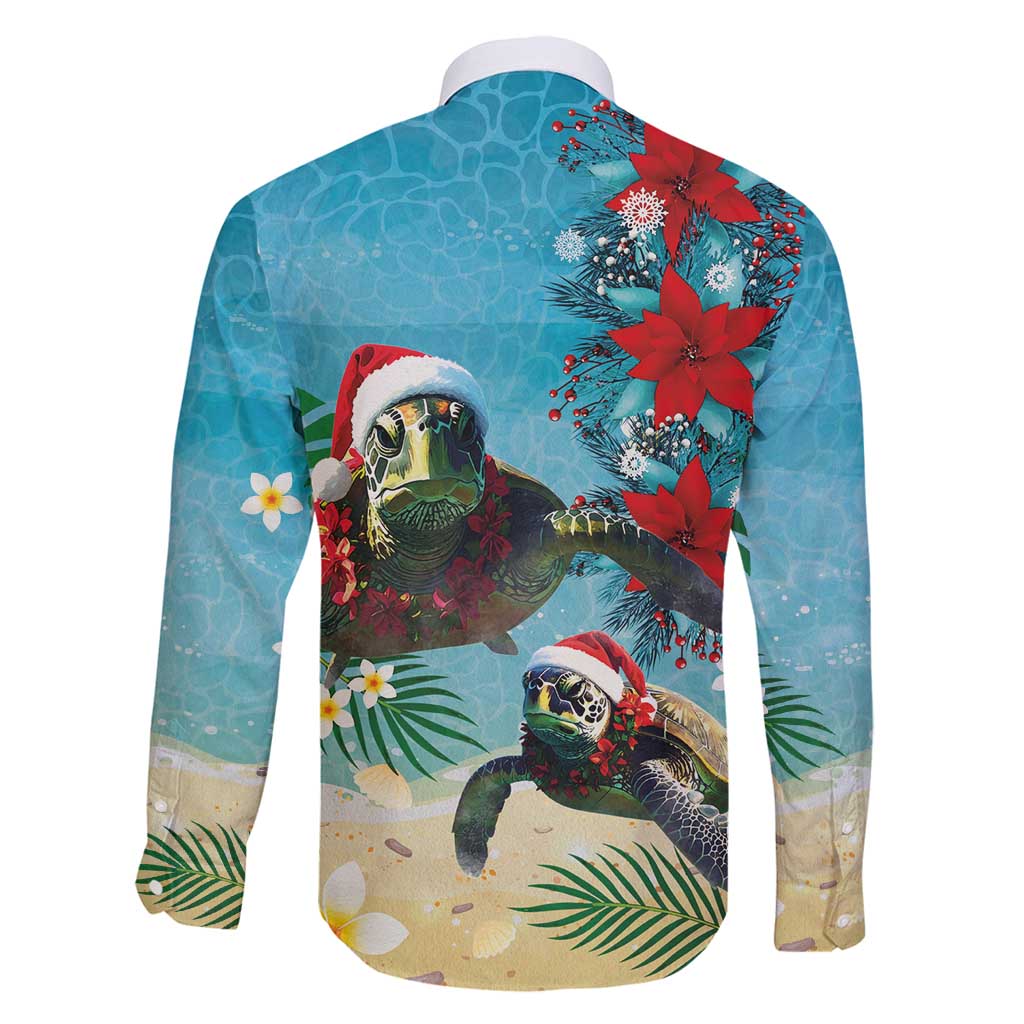 Hawaiian Mele Kalikimaka Family Matching Off Shoulder Short Dress and Hawaiian Shirt Tropical Xmas Turtles Red Poinsettia Watercolor - Polynesian Pride