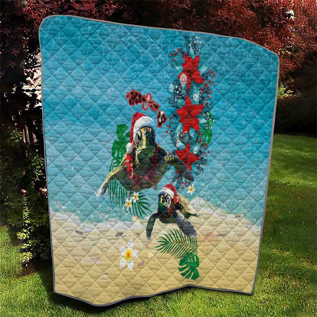 Hawaiian Mele Kalikimaka Quilt Tropical Xmas Turtles Red Poinsettia Watercolor - Polynesian Pride