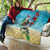 Hawaiian Mele Kalikimaka Quilt Tropical Xmas Turtles Red Poinsettia Watercolor - Polynesian Pride