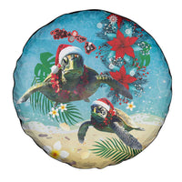 Hawaiian Mele Kalikimaka Spare Tire Cover Tropical Xmas Turtles Red Poinsettia Watercolor - Polynesian Pride