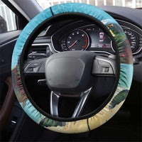 Hawaiian Mele Kalikimaka Steering Wheel Cover Tropical Xmas Turtles Red Poinsettia Watercolor - Polynesian Pride