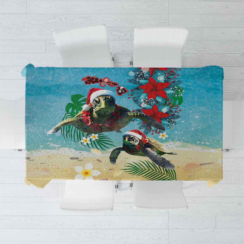 Hawaiian Mele Kalikimaka Tablecloth Tropical Xmas Turtles Red Poinsettia Watercolor LT03 Multicolor - Polynesian Pride