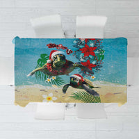 Hawaiian Mele Kalikimaka Tablecloth Tropical Xmas Turtles Red Poinsettia Watercolor LT03 Multicolor - Polynesian Pride
