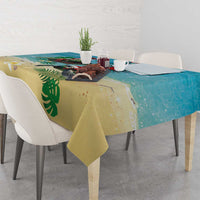 Hawaiian Mele Kalikimaka Tablecloth Tropical Xmas Turtles Red Poinsettia Watercolor LT03 - Polynesian Pride