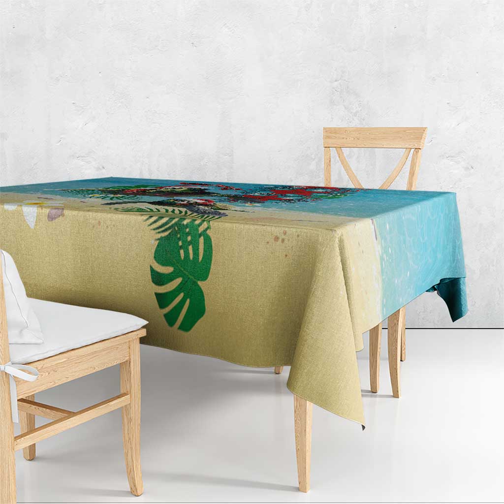 Hawaiian Mele Kalikimaka Tablecloth Tropical Xmas Turtles Red Poinsettia Watercolor LT03 - Polynesian Pride