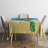 Hawaiian Mele Kalikimaka Tablecloth Tropical Xmas Turtles Red Poinsettia Watercolor LT03 - Polynesian Pride