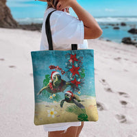 Hawaiian Mele Kalikimaka Tote Bag Tropical Xmas Turtles Red Poinsettia Watercolor - Polynesian Pride