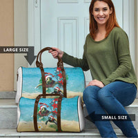 Hawaiian Mele Kalikimaka Travel Bag Tropical Xmas Turtles Red Poinsettia Watercolor - Polynesian Pride