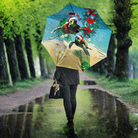 Hawaiian Mele Kalikimaka Umbrella Tropical Xmas Turtles Red Poinsettia Watercolor - Polynesian Pride