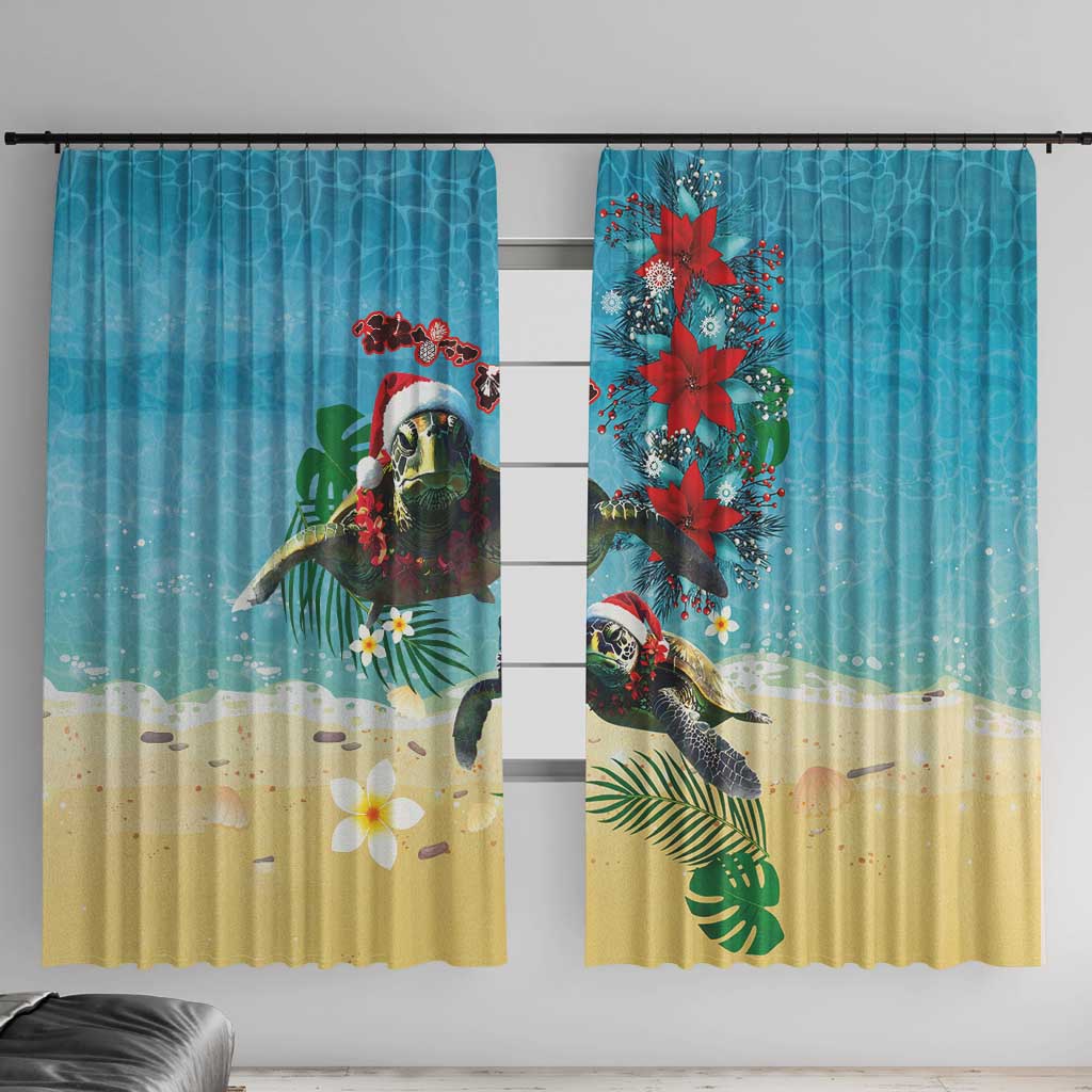 Hawaiian Mele Kalikimaka Window Curtain Tropical Xmas Turtles Red Poinsettia Watercolor - Polynesian Pride