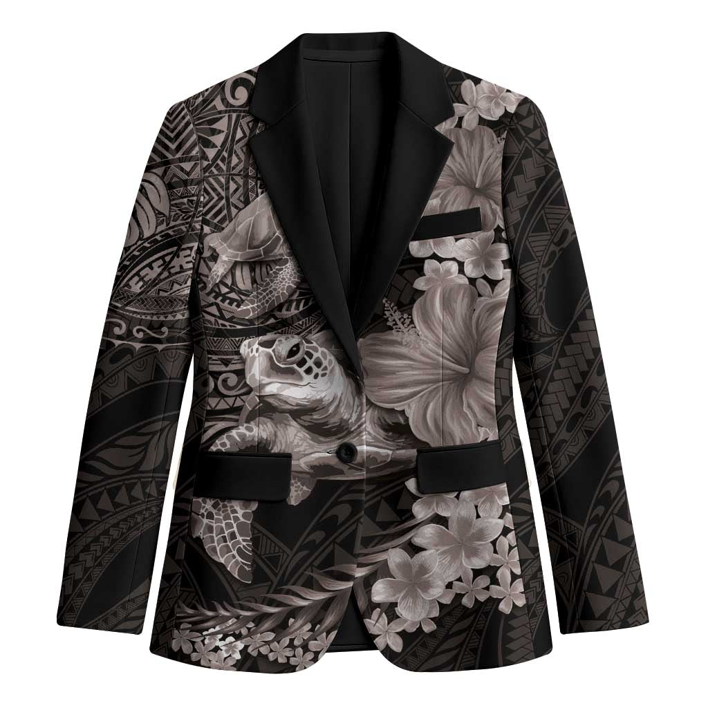Hawaiian Plumeria and Hibiscus with Turtles Blazer Polynesian Art Grayscale - Polynesian Pride