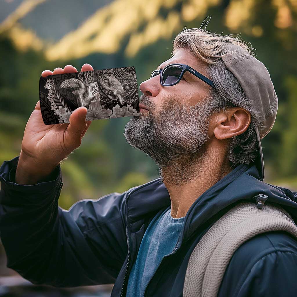 Hawaiian Plumeria and Hibiscus with Turtles 4 in 1 Can Cooler Tumbler Polynesian Art Grayscale - Polynesian Pride