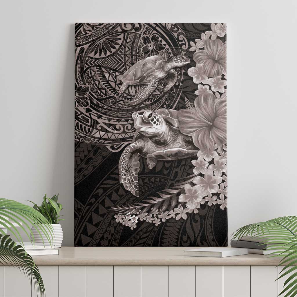 Hawaiian Plumeria and Hibiscus with Turtles Canvas Wall Art Polynesian Art Grayscale - Polynesian Pride