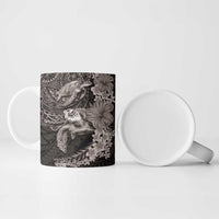 Hawaiian Plumeria and Hibiscus with Turtles Ceramic Mug Polynesian Art Grayscale - Polynesian Pride