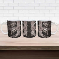 Hawaiian Plumeria and Hibiscus with Turtles Ceramic Mug Polynesian Art Grayscale - Polynesian Pride
