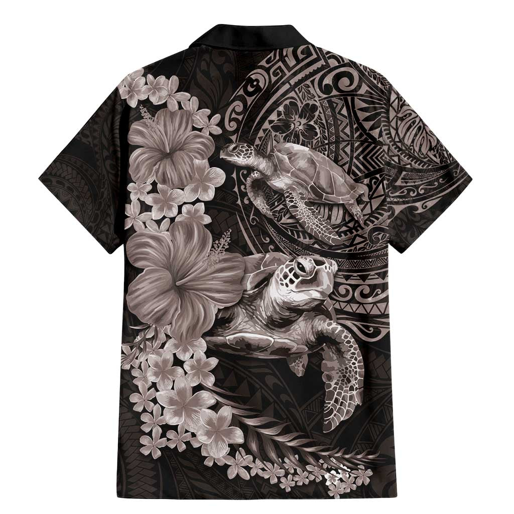 Hawaiian Plumeria and Hibiscus with Turtles Family Matching Mermaid Dress and Hawaiian Shirt Polynesian Art Grayscale - Polynesian Pride