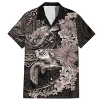 Hawaiian Plumeria and Hibiscus with Turtles Family Matching Short Sleeve Bodycon Dress and Hawaiian Shirt Polynesian Art Grayscale - Polynesian Pride