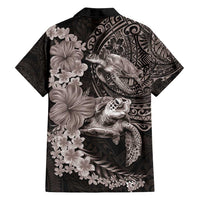 Hawaiian Plumeria and Hibiscus with Turtles Family Matching Summer Maxi Dress and Hawaiian Shirt Polynesian Art Grayscale - Polynesian Pride