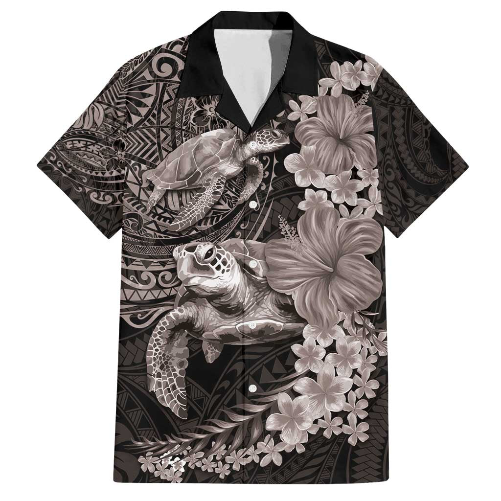 Hawaiian Plumeria and Hibiscus with Turtles Family Matching Tank Maxi Dress and Hawaiian Shirt Polynesian Art Grayscale - Polynesian Pride