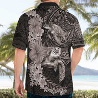 Hawaiian Plumeria and Hibiscus with Turtles Hawaiian Shirt Polynesian Art Grayscale - Polynesian Pride