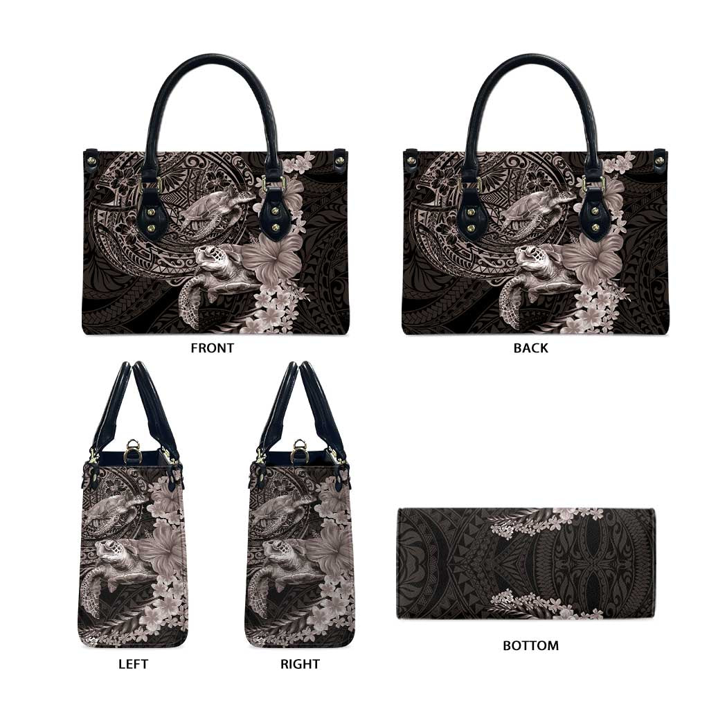 Hawaiian Plumeria and Hibiscus with Turtles Leather Bag Polynesian Art Grayscale - Polynesian Pride