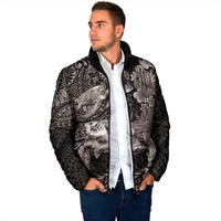 Hawaiian Plumeria and Hibiscus with Turtles Padded Jacket Polynesian Art Grayscale - Polynesian Pride