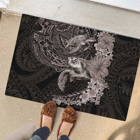Hawaiian Plumeria and Hibiscus with Turtles Rubber Doormat Polynesian Art Grayscale - Polynesian Pride