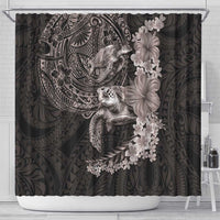 Hawaiian Plumeria and Hibiscus with Turtles Shower Curtain Polynesian Art Grayscale - Polynesian Pride