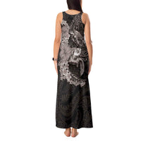 Hawaiian Plumeria and Hibiscus with Turtles Tank Maxi Dress Polynesian Art Grayscale - Polynesian Pride