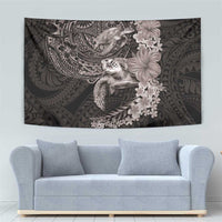 Hawaiian Plumeria and Hibiscus with Turtles Tapestry Polynesian Art Grayscale - Polynesian Pride